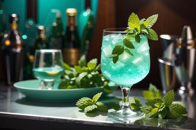 Mint sparkling cocktail on the table