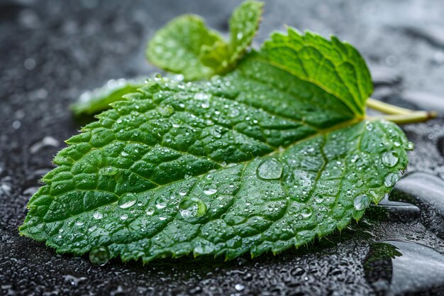 Mintblad met waterdruppels geïsoleerd op doorzichtige achtergrond