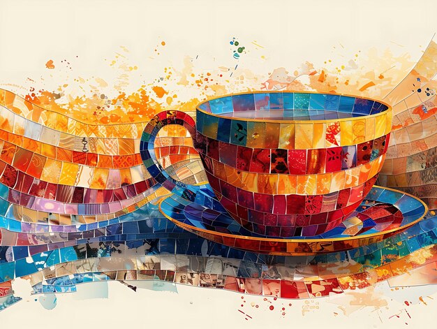 Miriams Cup With Texture of Mosaic Tiles Tile Collage Effect Illustration Trending Background Decor