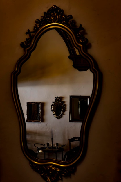 Mirror against wall at home