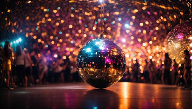 Photo mirror disco ball in the night club