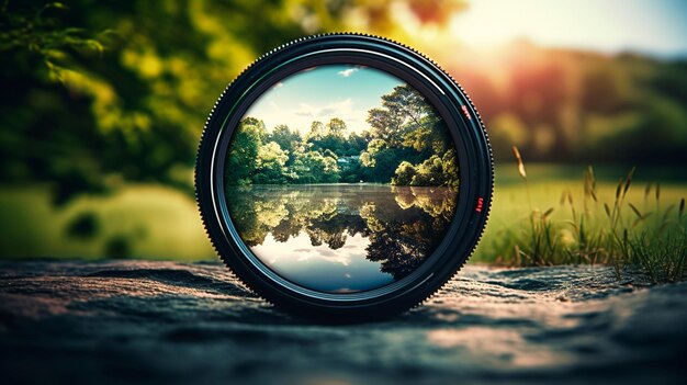 Photo mirror on the green grass