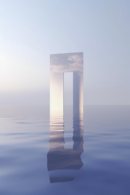 A mirror image of a door in the water