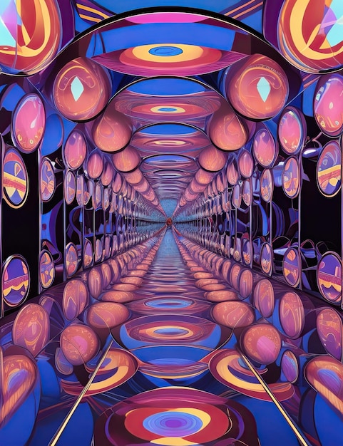 色彩と抽象的な形状を反映する鏡の迷宮