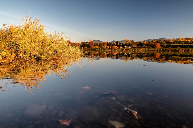 Mirror reflection on the lake surface