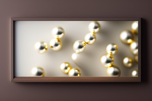 A mirror with gold and white balls on it