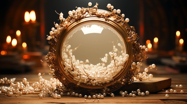 A mirror with pearls and a frame with pearls