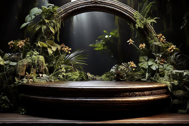 A mirror with plants and flowers on it