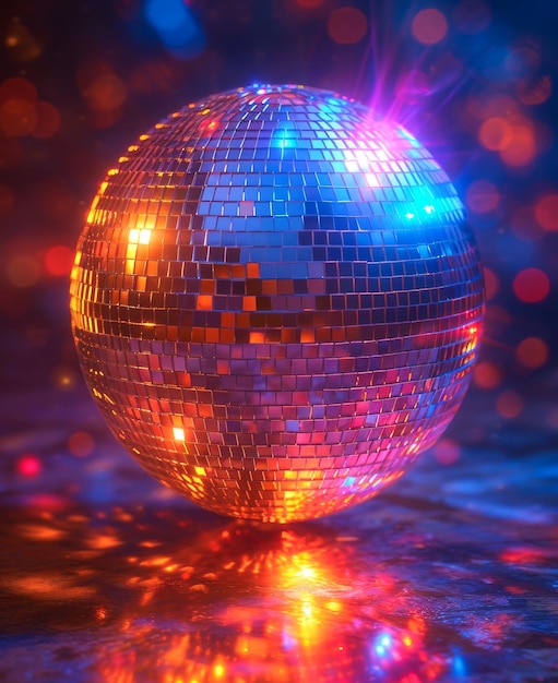 Photo mirrorball shiny disco ball with colorful reflections on the floor