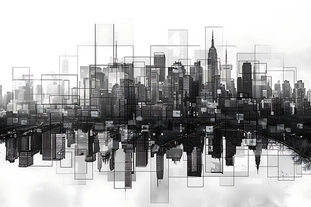 Mirrored Glass Texture met Cityscape Foto's Reflective Creatieve achtergrond decor collectie