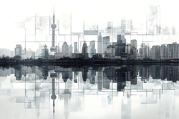 Mirrored Glass Texture With Cityscape Photographs Reflective Creative Background Decor Collection