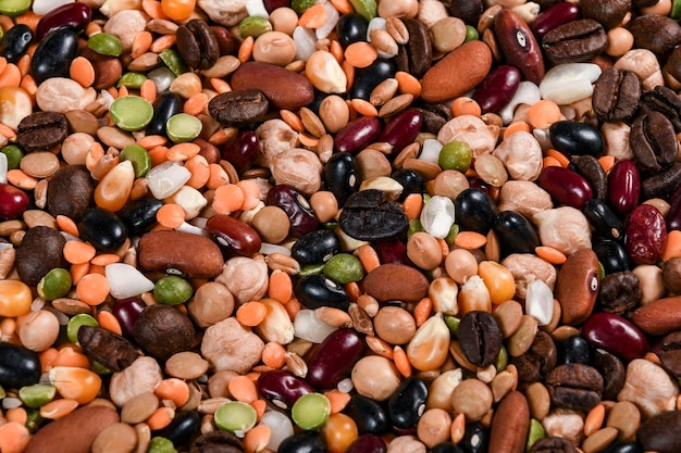 Miscellaneous mixed seeds in pile formed background texture