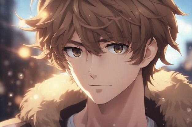 Photo a mischievous and energetic anime boy with tousled light brown hair