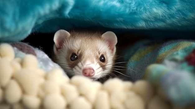 A mischievous ferret hiding a favorite toy in its be AI generated