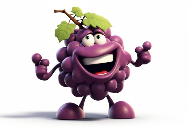 Mischievous Grape Cartoon Character in 3D with Playful Expression on Transparent Background AI