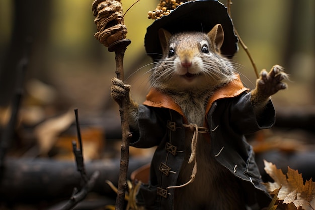 mischievous squirrel witch animal illustration