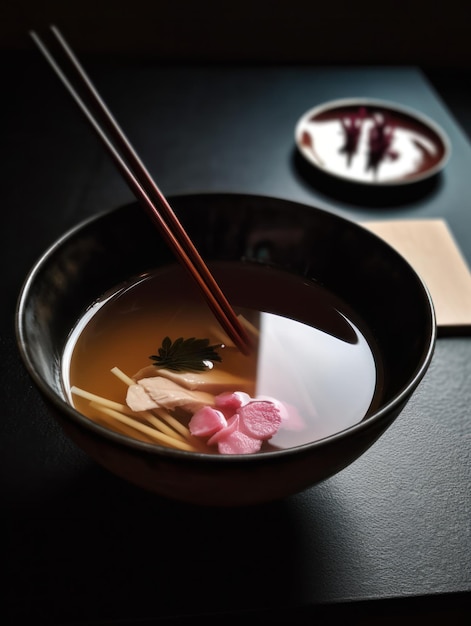 Miso soup with pork and vegetable generative ai