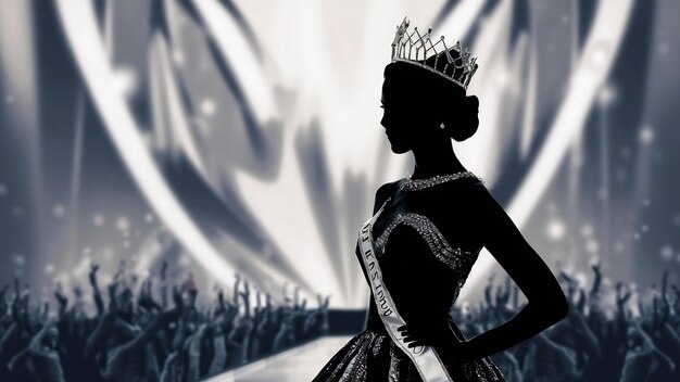 Foto silhouette del concorso di miss con corona di diamanti