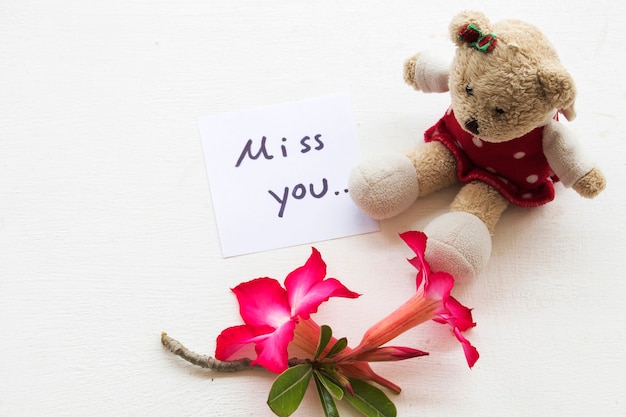 miss you message card with teddy bear