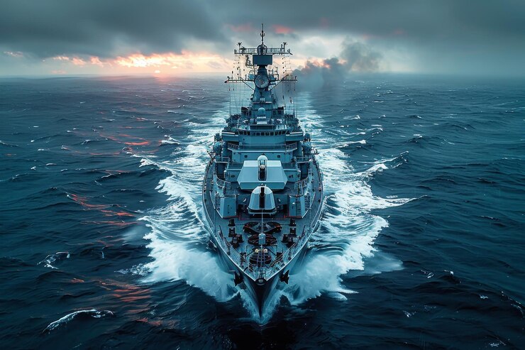 Photo missile cruiser ensuring maritime border security in neutral waters for national protection