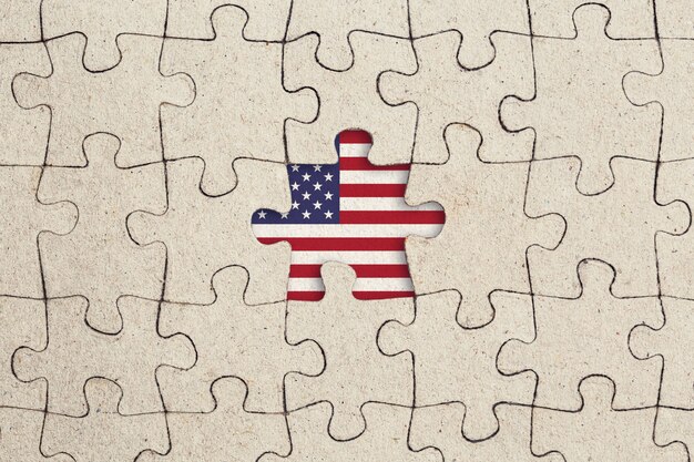 Missing jigsaw puzzle piece and usa flag