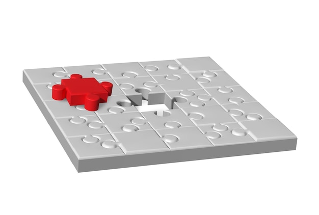 Missing jigsaw puzzle pieces in unfinished work strategy and solution business concept