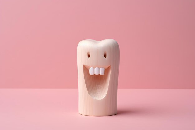 Missing tooth on toy human jaw on pink background tooth loss problem baby milk teeth banner with emp