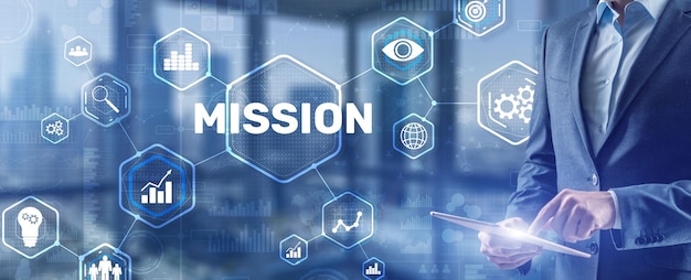 ミッションコンセプト仮想画面での財務成功チャートのコンセプトビジネスの背景