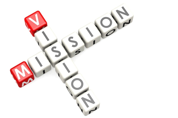 Mission vision cube crossword on white background