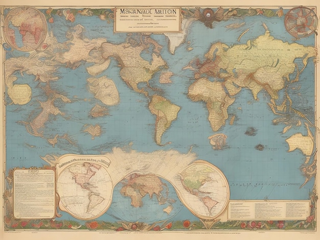 Missionaire kaart van de wereld met de overheersende religies van de verschillende naties en de centrale staat