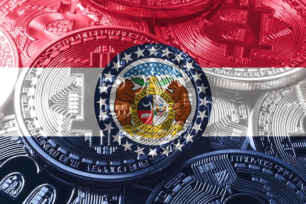 Missouri bitcoin flag, Missouri cryptocurrency concept background