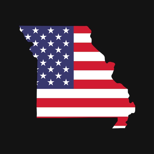 사진 검은 배경에 미국 국기와 함께 미주리 주 지도