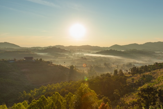 Mist-covered mountains