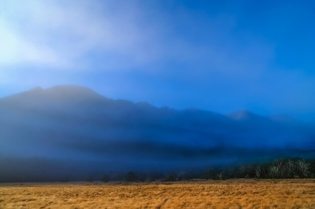 Mist en mist in een vallei in de Nieuw-Zeelandse Alpen