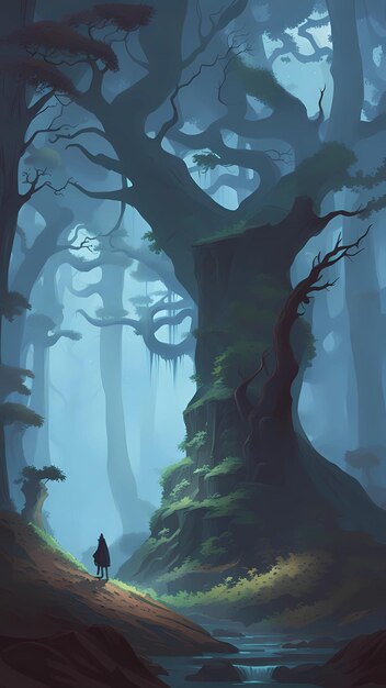 Mist in the forest nature landscape illustration