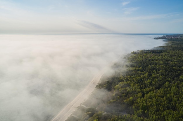 Mist over de oceaan die de kust raakt in denemarken