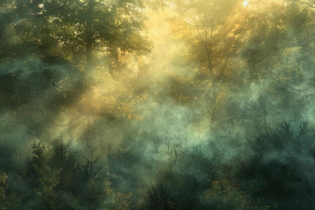 mist rising from the forest floor