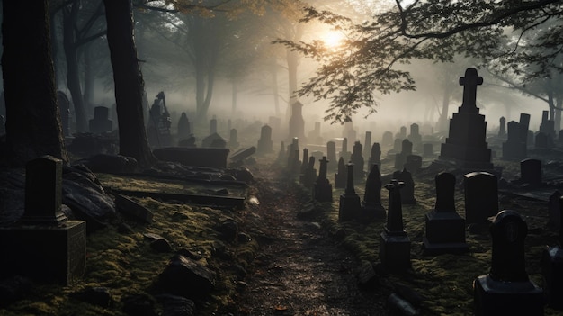 Mist Surrounding Haunted Graveyard