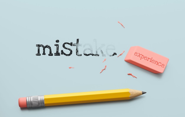 Photo mistakes and experience writing in pencil and erased with an eraser 3d render