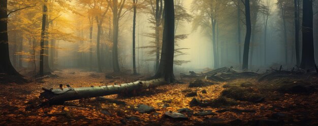 Mistig bladverliezend herfstbos Generatieve ai