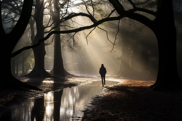 Foto mistig pad in mistig bos landschap behang