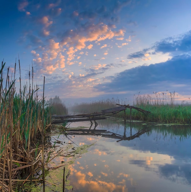 Mistige dageraad op de rivier