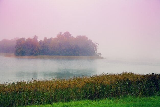 Mistige ochtend. mist over meer