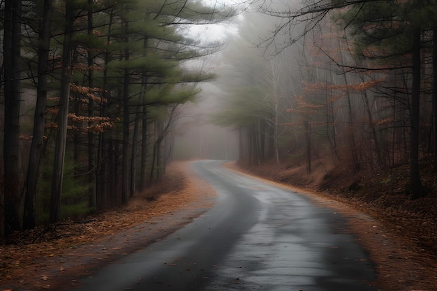 Foto mistige weg in het bos