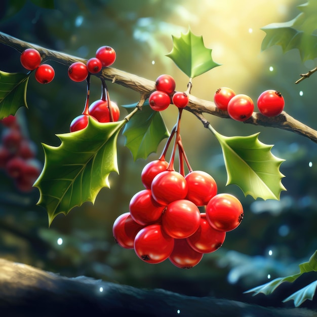 Mistletoe cartoon illustration with christmas berries leaf decoration in 3d render