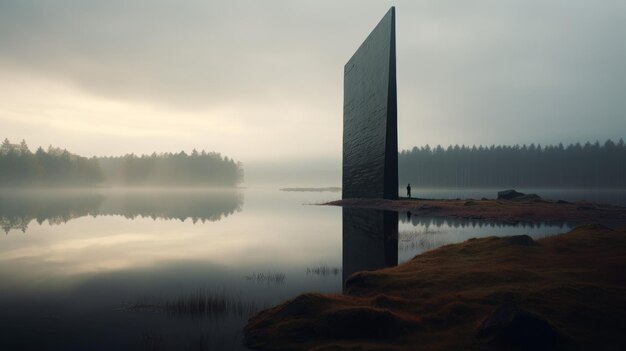 Фото Туманная атмосфера минималистическая художественная структура, вдохновленная верой, на краю озера