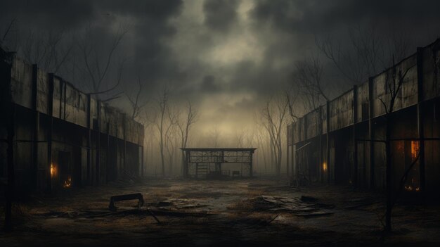 Photo misty atmosphere a haunting glimpse of a rotting city at night