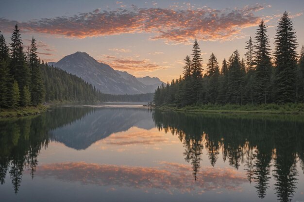 Photo misty dawn over a mountainembraced lake