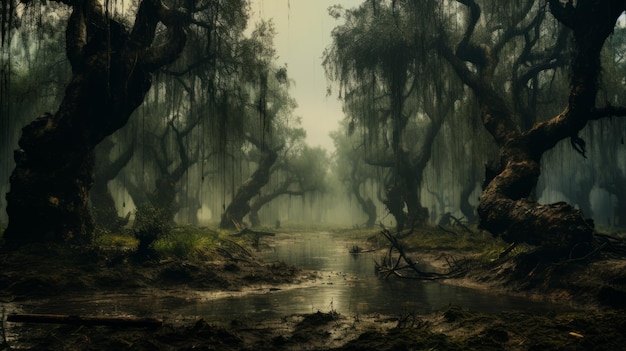 Foto misty forest creek un dipinto matto di ispirazione gotica meridionale