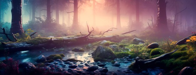 Photo misty forest morning during the early morning hours creating a mystical and atmospheric landscape generative ai